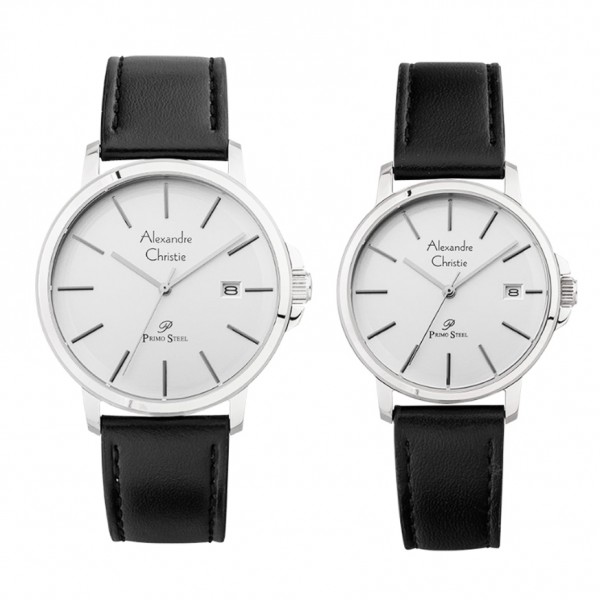 Alexandre Christie AC 1032 Silver White Black Leather Couple